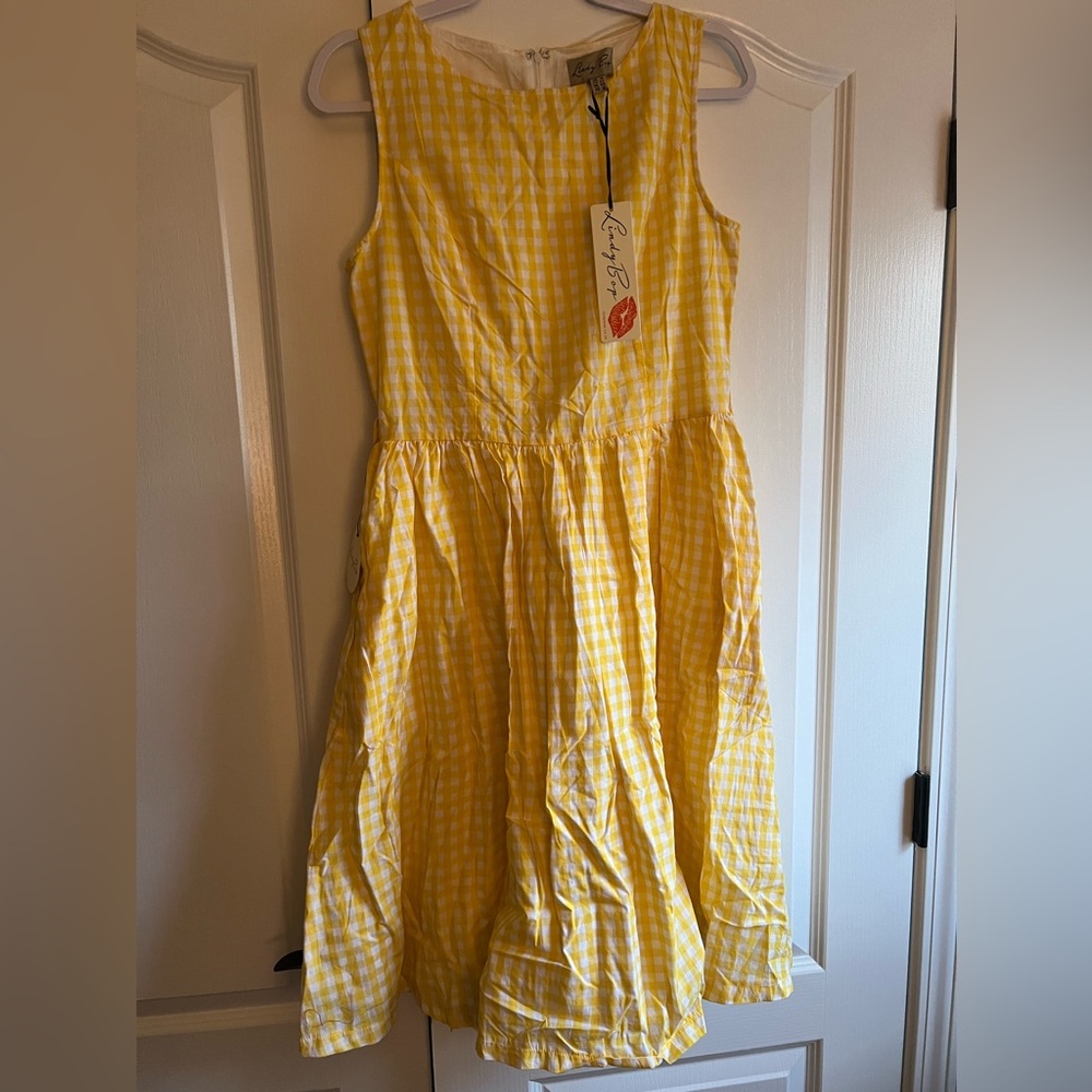 NWT Lindy Bop yellow gingham swing dress BRITISH SIZE 14 US size 10